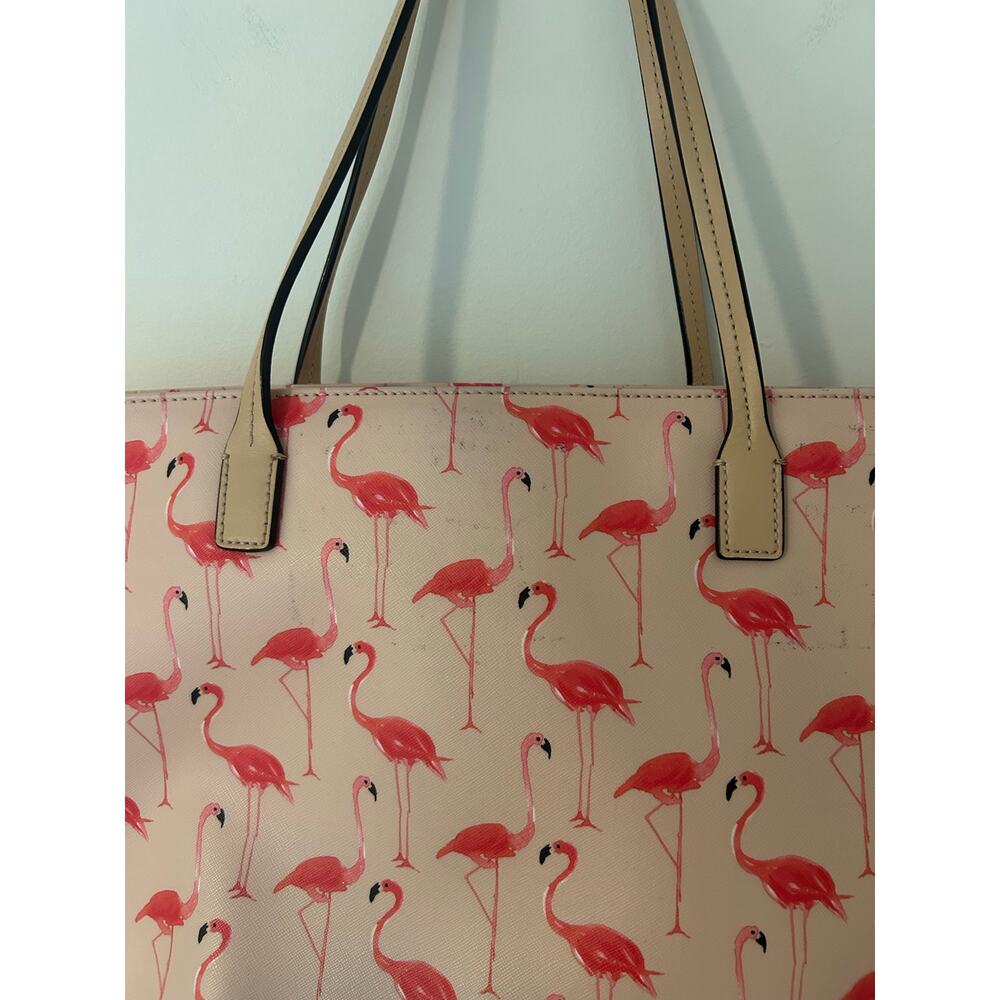 Kate Spade New York Flamingo Bird Print Red Pink Tote Shoulder Bag GUC Large - Picture 13 of 14